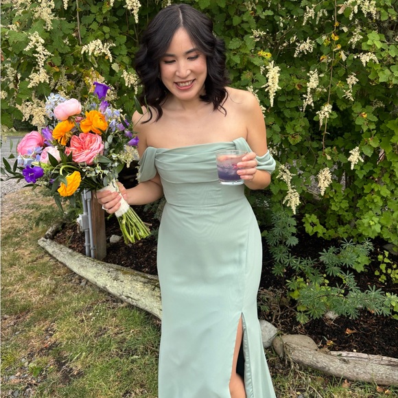 Azazie Dresses & Skirts - Elegant Mint Green Off-Shoulder Dress